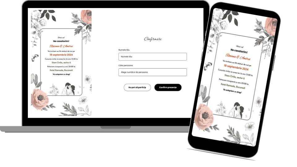 Invitație Nuntă Digitală „Drawn flowers 3 - Minimalist”