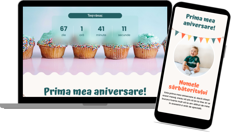 Invitație Aniversare Website "Sweet Beginnings"