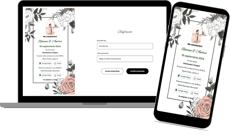 Invitație Nuntă Digitală „Drawn flowers 2 - Countdown”