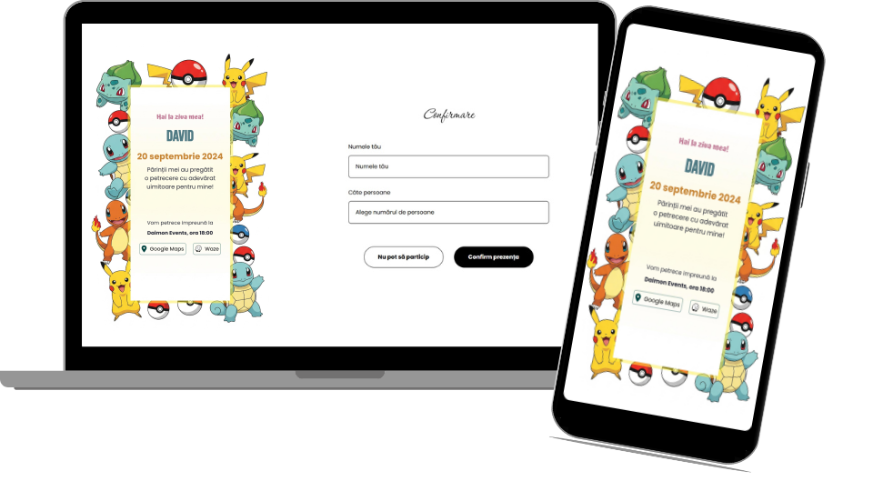 Invitație Aniversare Digitală „Pokemon - Standard”
