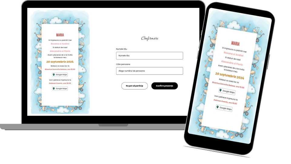Invitație Botez Digitală „Blue Baptism - Minimalist”
