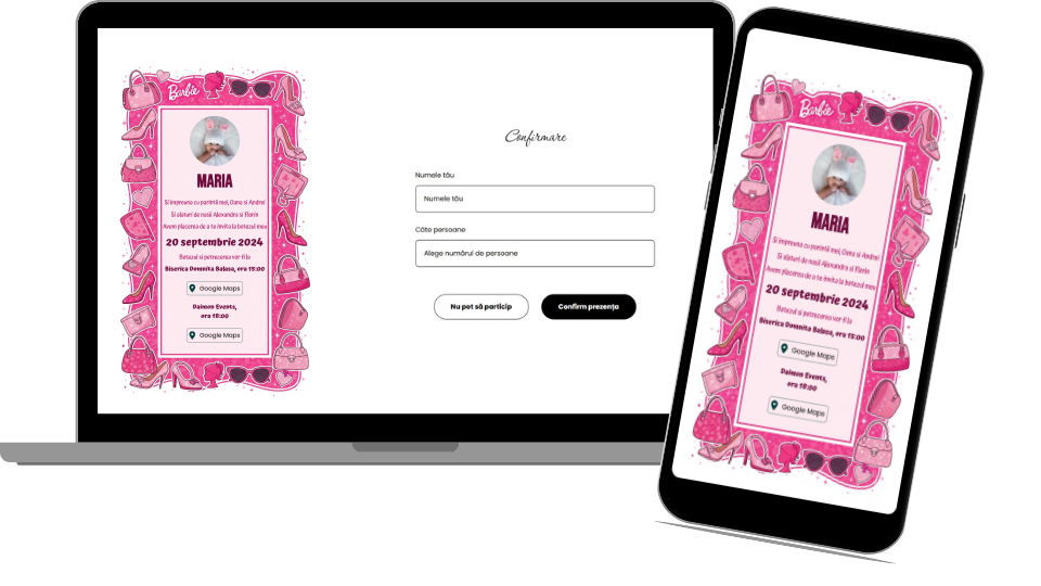 Invitație Botez Digitală „Barbie - Standard”