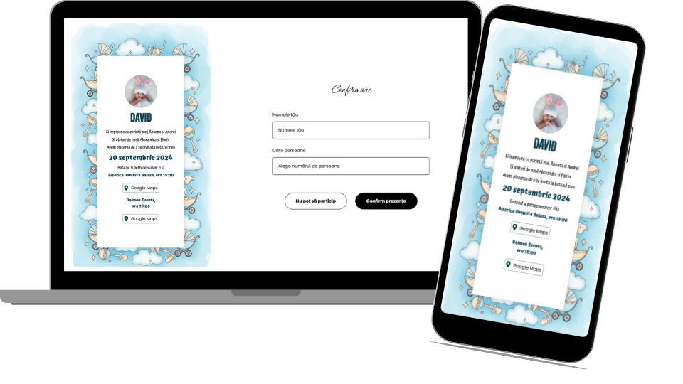 Invitație Botez Digitală „Blue Baptism - Standard”