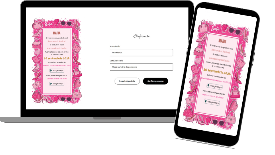 Invitație Botez Digitală „Barbie - Minimalist”