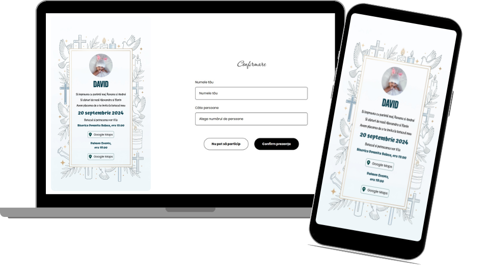 Invitație Botez Digitală „Baptism 1 - Standard”