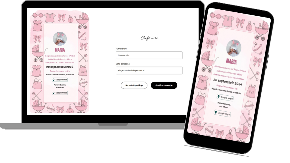 Invitație Botez Digitală „Pink Baptism - Standard”