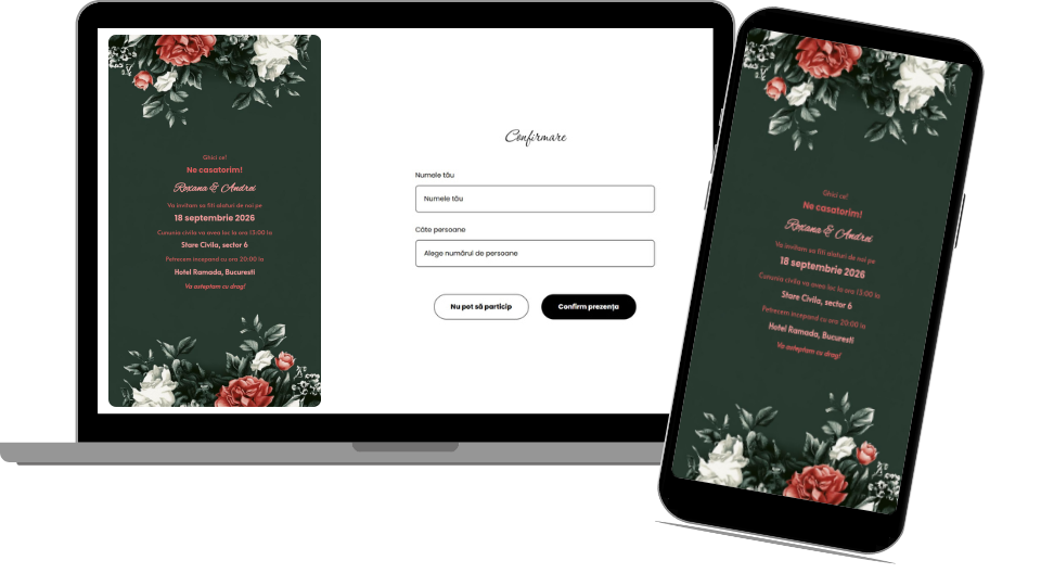 Invitație Nuntă Digitală „Roses 4 - Minimalist”