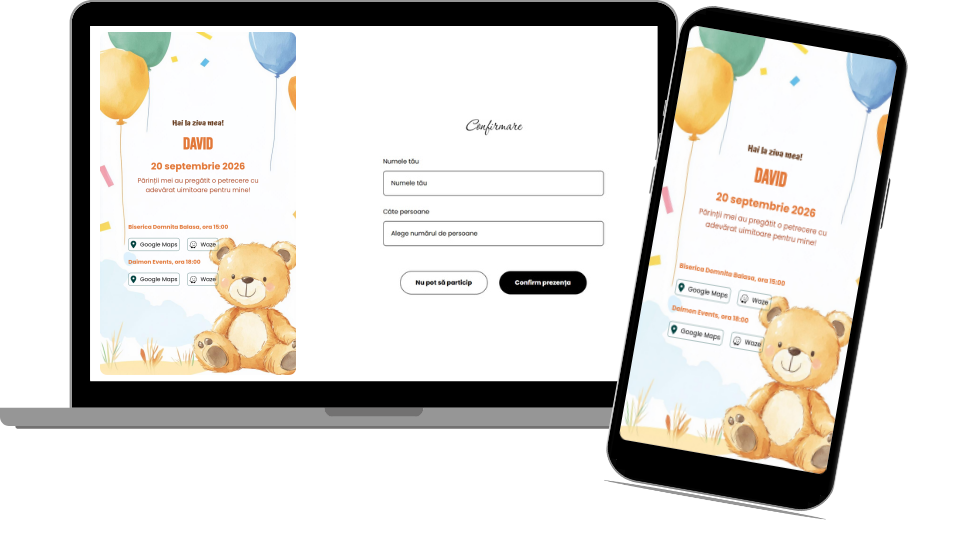Invitație Aniversare Digitală "Teddy Bear 2 - Standard"