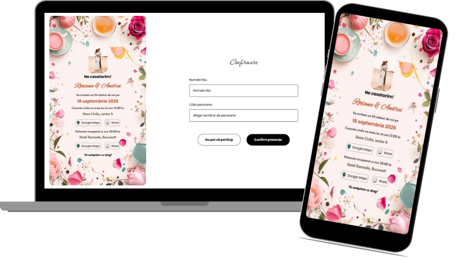 Invitație Nuntă Digitală "Floral Tea Party - Standard"