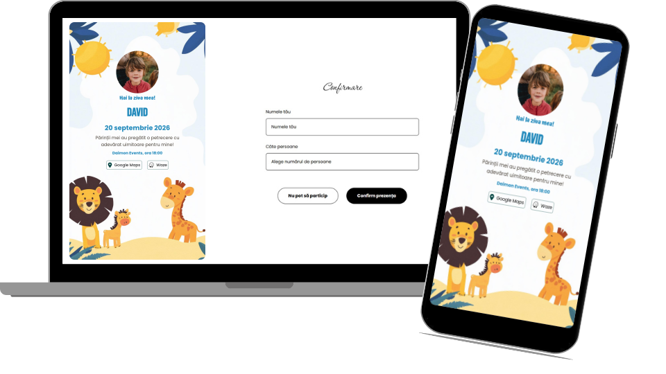 Invitație Aniversare Digitală "Safari 1 - Classic"