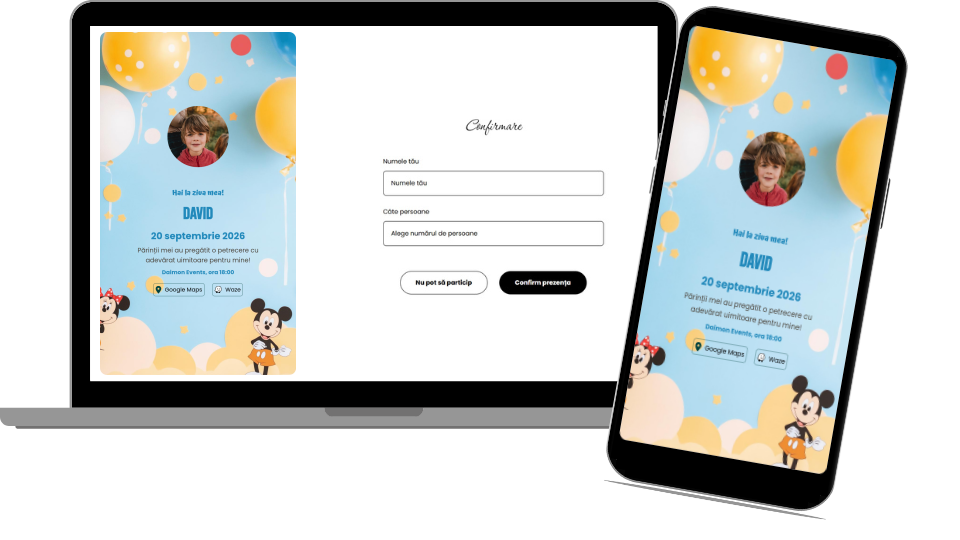 Invitație Aniversare Digitală "Mickey 2 - Classic"