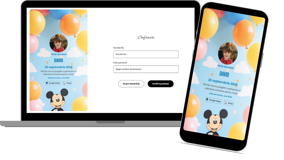 Invitație Aniversare Digitală "Mickey 3 - Classic"