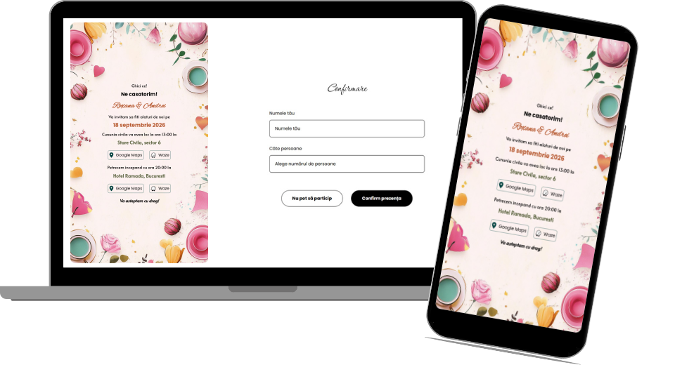 Invitație Nuntă Digitală "Tea Party - Minimalist"