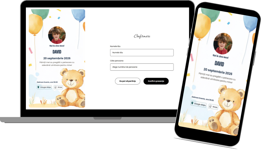 Invitație Aniversare Digitală "Teddy Bear 2 - Classic"