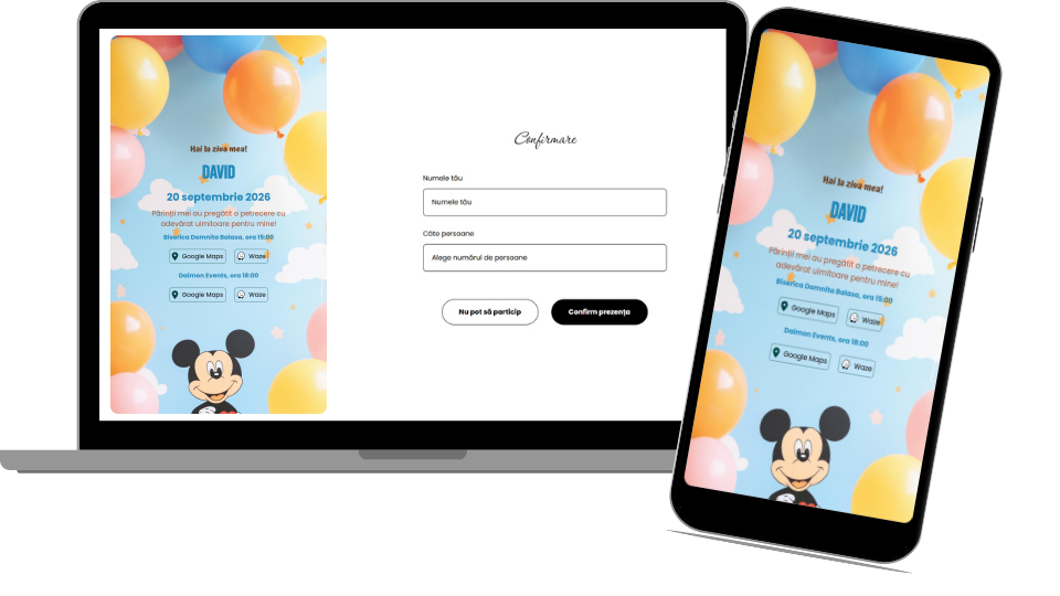 Invitație Aniversare Digitală "Mickey 3 - Standard"