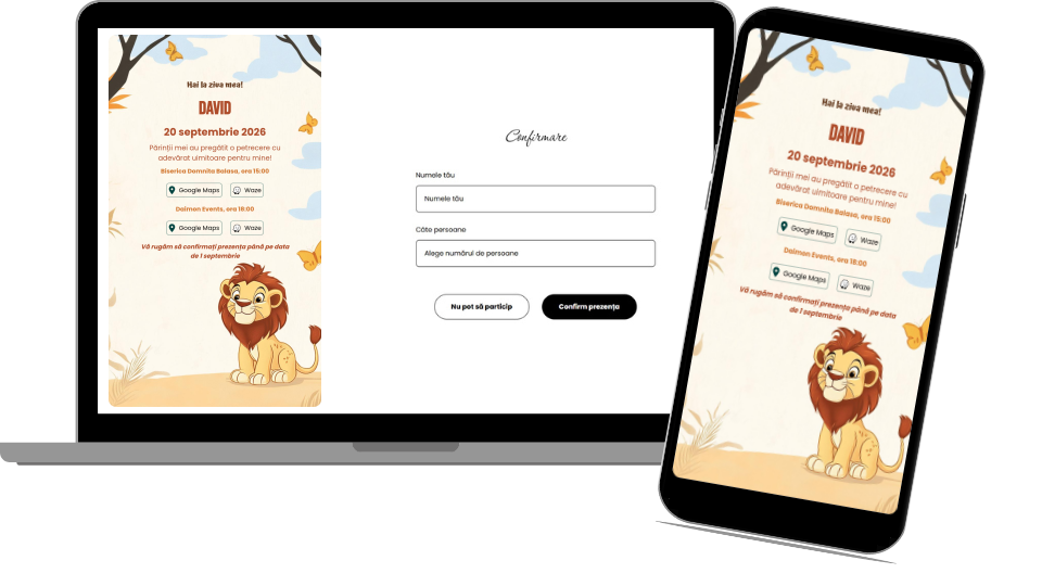 Invitație Aniversare Digitală "Lion King - Standard"