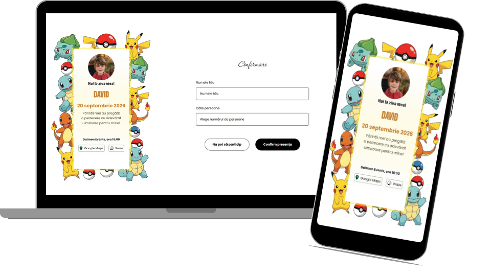 Invitație Aniversare Digitală „Pokemon - Classic”