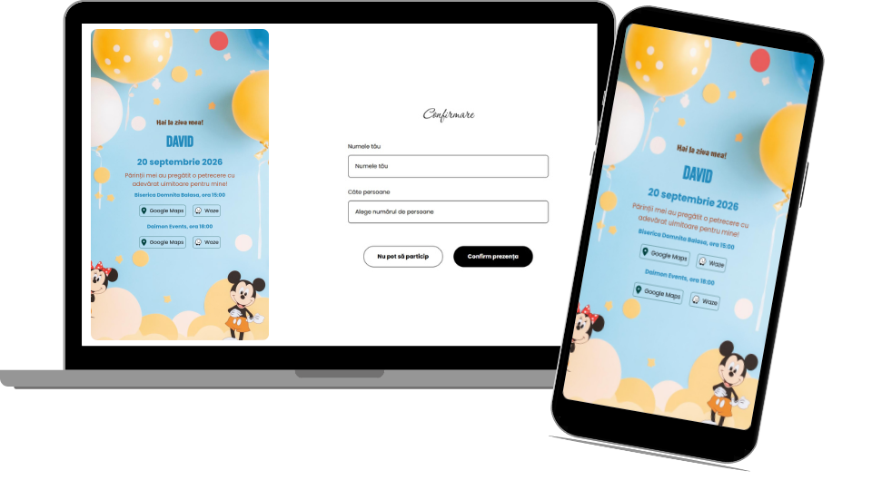 Invitație Aniversare Digitală "Mickey 2 - Standard"