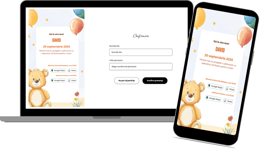 Invitație Aniversare Digitală "Teddy Bear 1 - Standard"