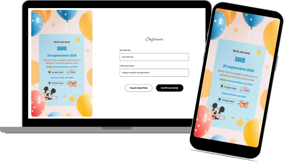 Invitație Aniversare Digitală "Mickey 1 - Standard"
