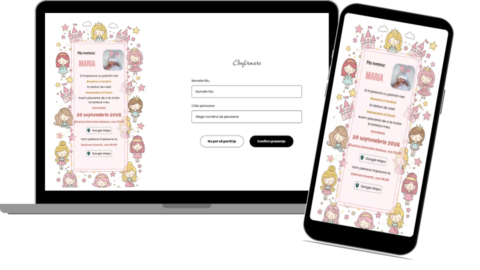 Invitație Aniversare Digitală „Princess - Classic”