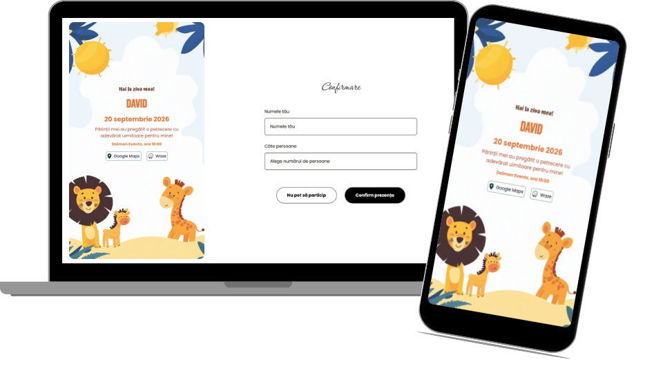 Invitație Aniversare Digitală "Safari 1 - Standard"