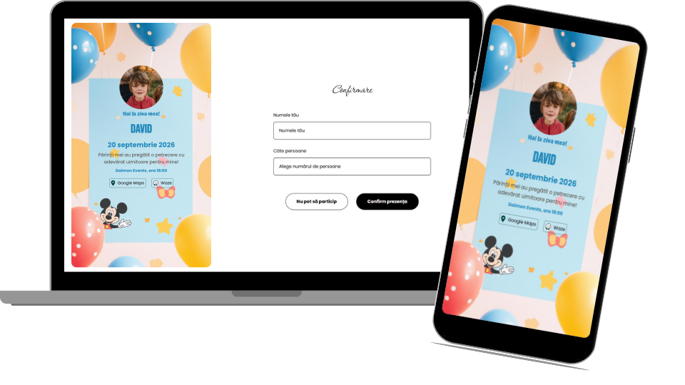 Invitație Aniversare Digitală "Mickey 1 - Classic"