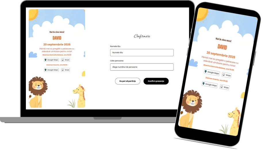 Invitație Aniversare Digitală "Safari 2 - Standard"