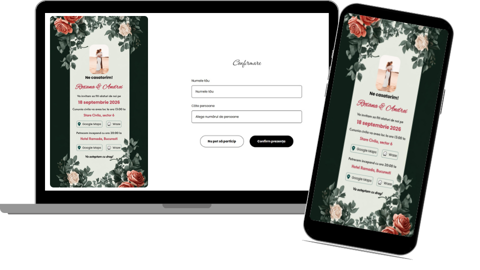 Invitație Nuntă Digitală „Roses 1 - Standard”